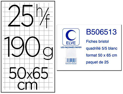 FEUILLE BRISTOL ELVE 50X65CM 190G QUADRILL 5X5MM