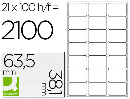 TIQUETTE ADHSIVE Q-CONNECT 63.5X38.1MM COINS ARRONDIS IMPRIMANTE JET D'ENCRE LASER COPIEUR 100 FEUILLES 2100 UNITS