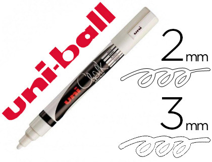 MARQUEUR UNIBALL CRAIE CHALK MARKER POINTE CONIQUE FINE 1.8/2.5MM CRAIE LIQUIDE COULEUR LUMINEUSE BLANC