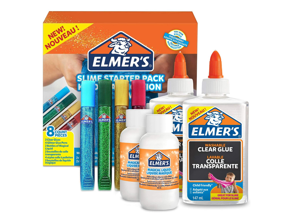 KIT STARTER ELMERS FABRICATION SLIME COLOR 2 FLACONS DE COLLE 5 GLITTERS 2 LIQUIDES MAGIQUES