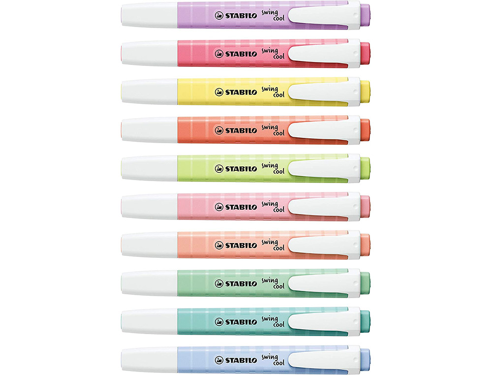 SURLIGNEUR STABILO SWING COOL PASTEL EDITION FORMAT STYLO POINTE BISEAUTEE TRACE 1/4MM POCHETTE 8 UNITES