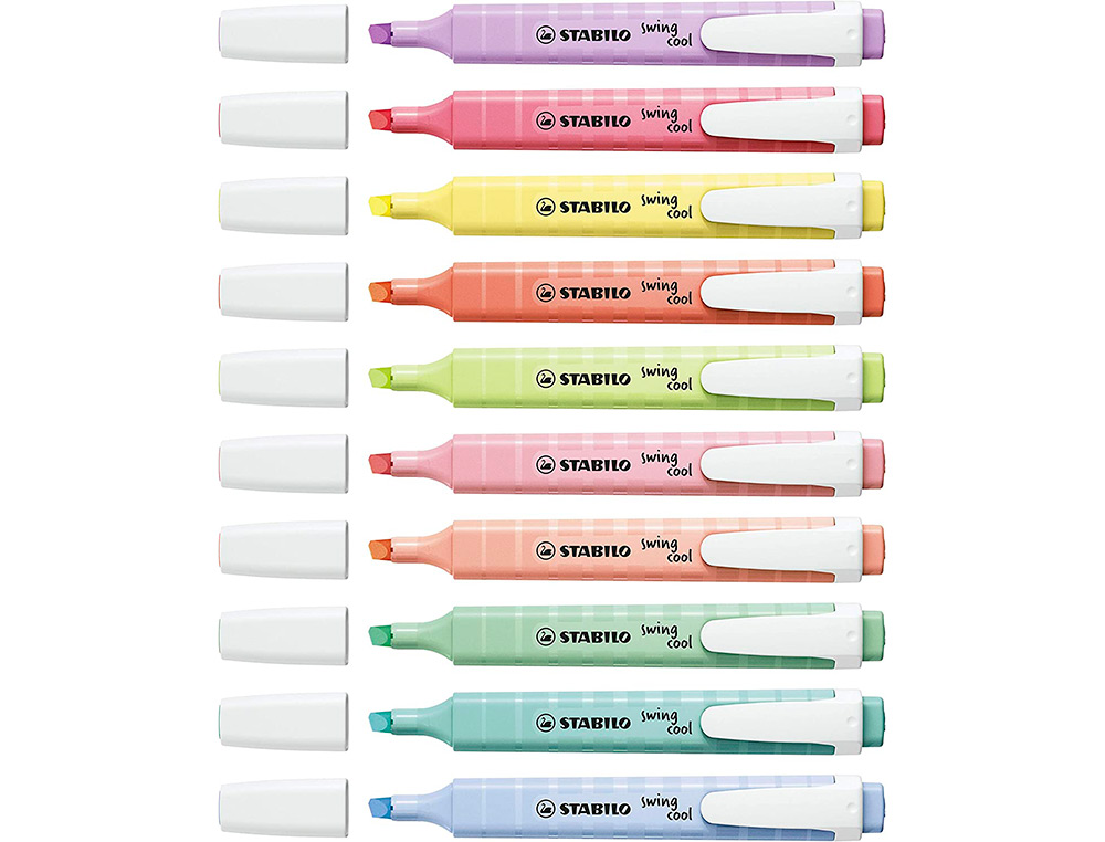 SURLIGNEUR STABILO SWING COOL PASTEL EDITION FORMAT STYLO POINTE BISEAUTEE TRACE 1/4MM POCHETTE 8 UNITES