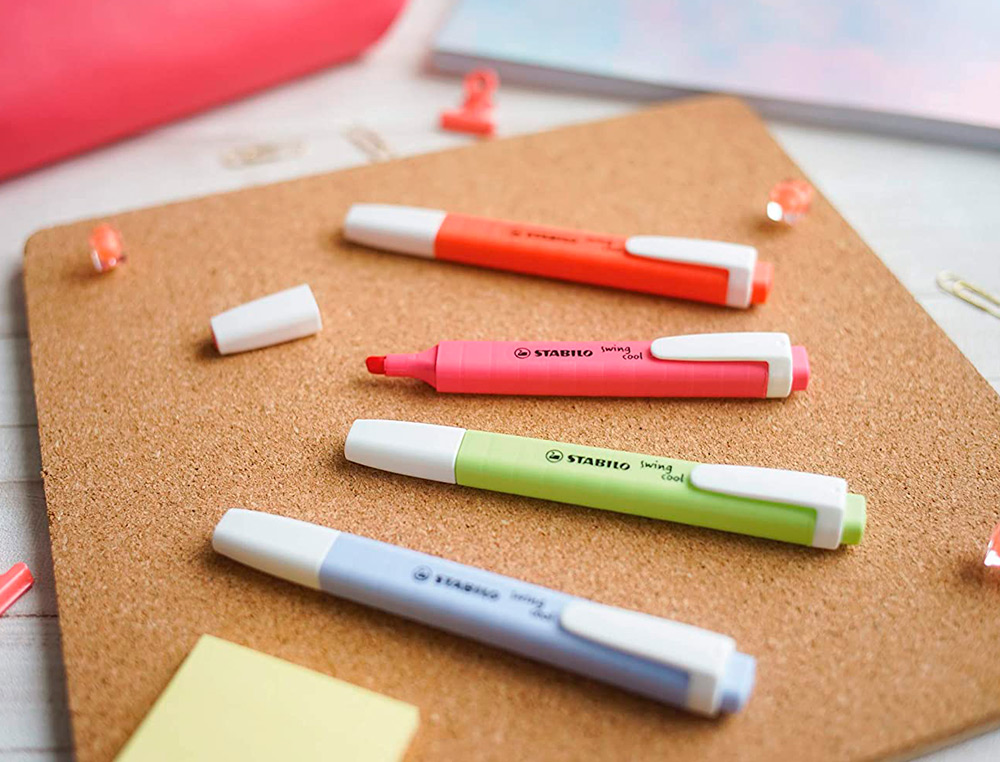 SURLIGNEUR STABILO SWING COOL PASTEL EDITION FORMAT STYLO POINTE BISEAUTEE TRACE 1/4MM POCHETTE 8 UNITES