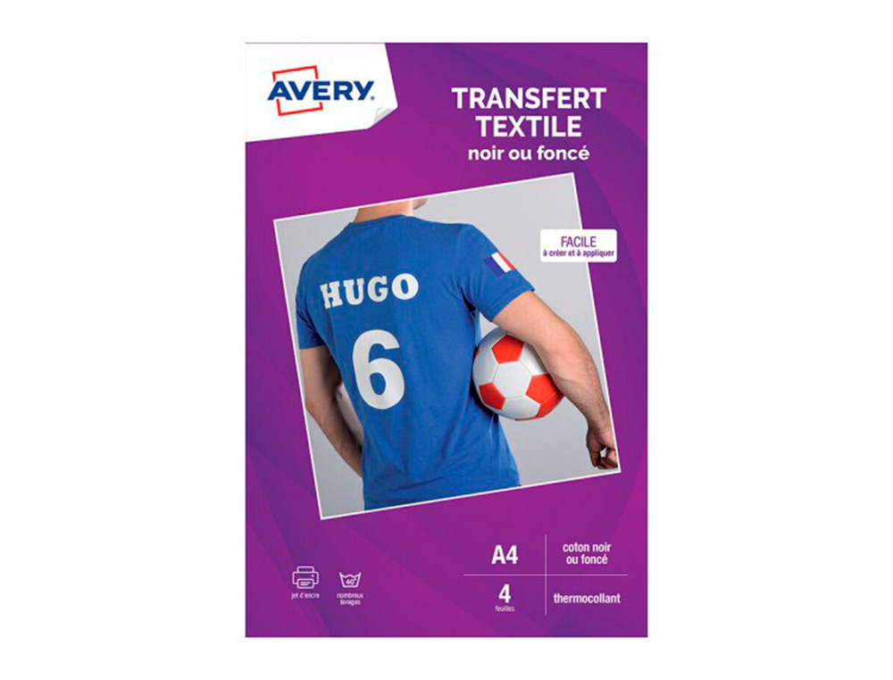 TRANSFERT TEXTILE AVERY A4 JET D ENCRE PAQUET DE 4       COLORIS NOIR OU FONCE