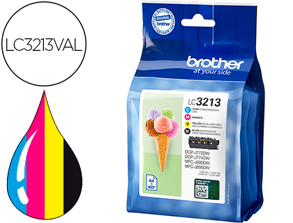 CARTOUCHE BROTHER JET D'ENCRE LC3213 COULEURS JAUNE MAGENTA CYAN NOIR 400P