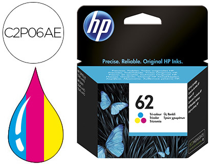 CARTOUCHE HP 62 JET D'ENCRE C2P06AE 3 COULEURS CYAN/MAGENTA/JAUNE 165P