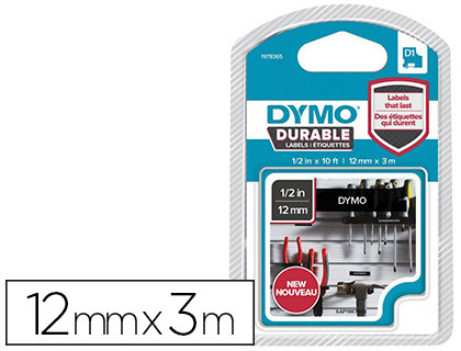 RUBAN DYMO D1 POLYESTER ADHSIF PERMANENT 12MMX3M BLANC/NOIR