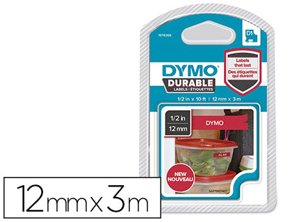 RUBAN DYMO D1 POLYESTER ADHSIF PERMANENT 12MMX3M BLANC/ROUGE