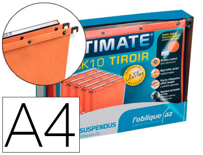 DOSSIER SUSPENDU L'OBLIQUE CARTE CANSON KRAFT ORANGE 240G TIROIR ENTRAXE 330MM H250MM FOND 15/30 BARETTE ACIER PACK 10U