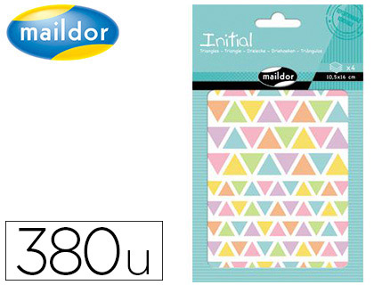 GOMMETTE MAILDOR INITIAL TRIANGLE 105X160MM COLORIS PASTEL ET VIFS 4 PLANCHES SACHET 380 UNITS