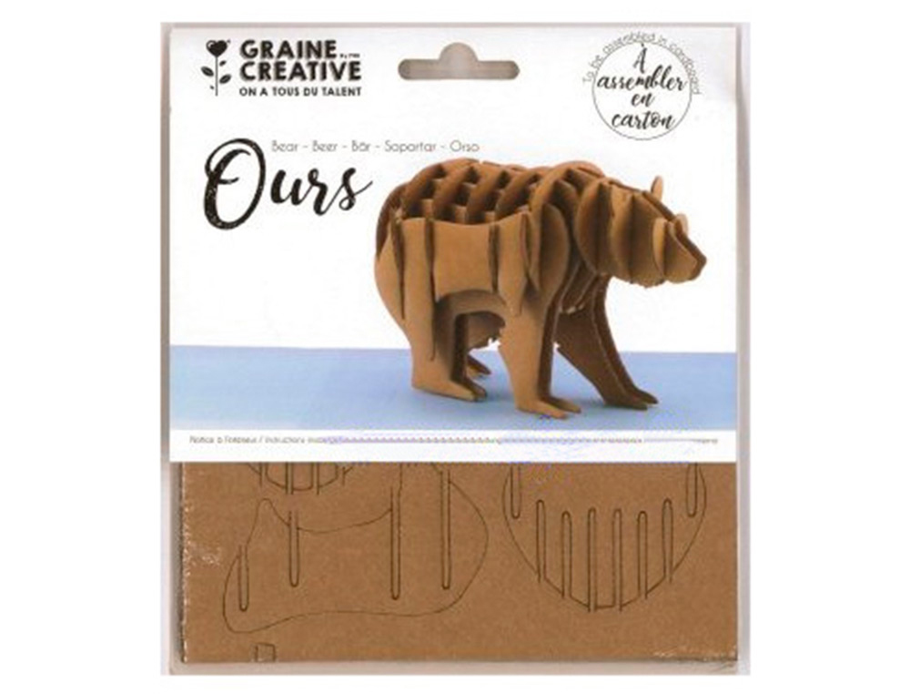 MAQUETTE OURS GRAINE CREATIVE CARTON A ASSSEMBLER DECORER   PERSONNALISER 150X150MM