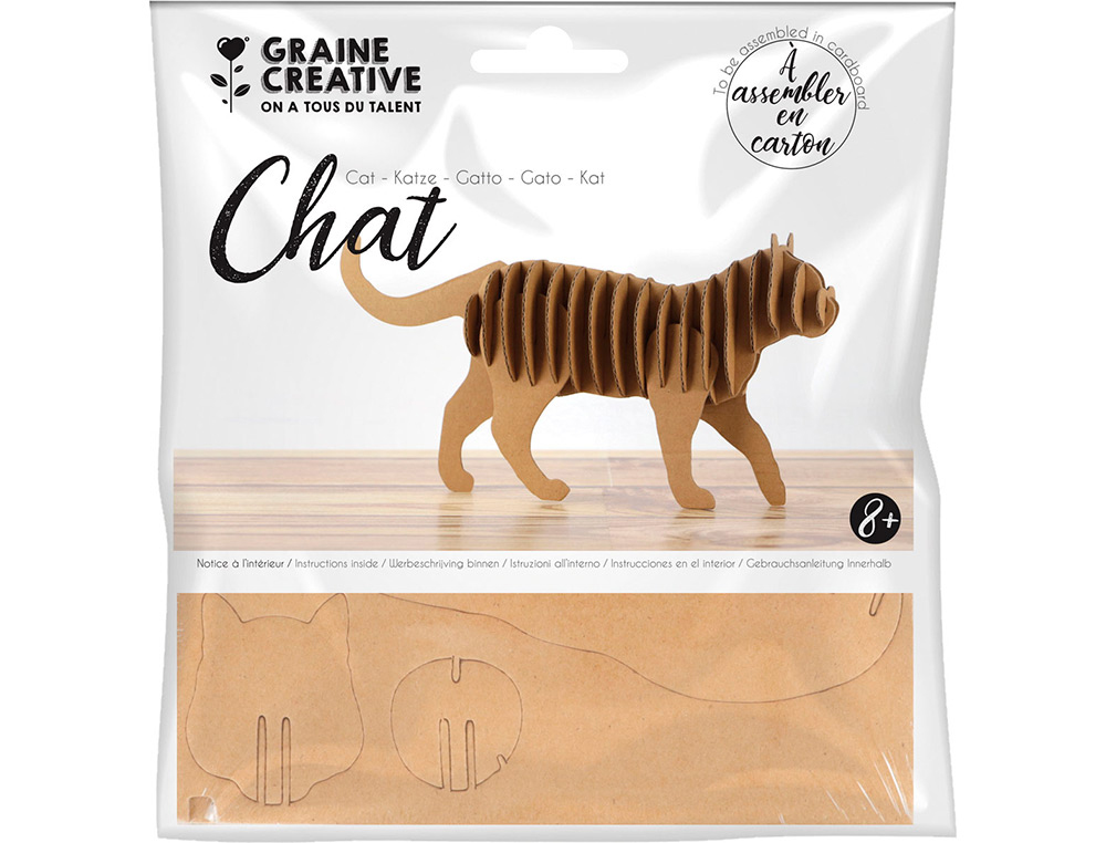 MAQUETTE CHAT GRAINE CREATIVE CARTON  A ASSSEMBLER DECORER  PERSONNALISER 220X110X45MM