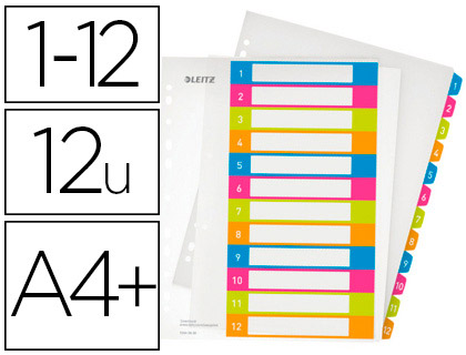 INTERCALAIRE LEITZ WOW POLYPROPYLNE 12 TOUCHES A4+ 212X310MM TABLE MATIRES IMPRIMABLE MULTICOLORE