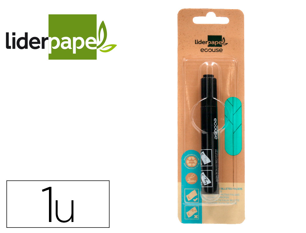 STYLO LIDERPAPEL ECOUSE DETECTEUR FAUX-BILLETS POINTE OGIVE TRACE 3MM BLISTER