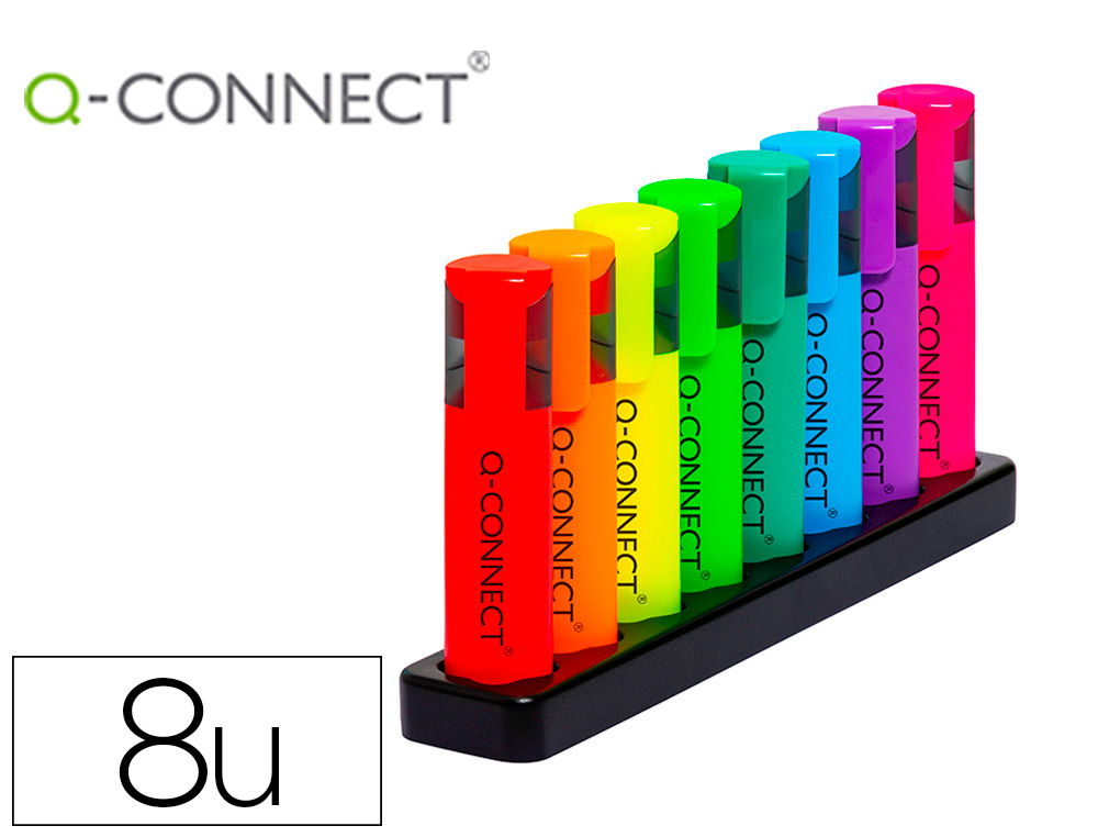 SURLIGNEUR Q-CONNECT FLUORESCENT NEON POINTE       BISEAUTEE ETUI DE BUREAU 8    COLORIS ASSORTIS