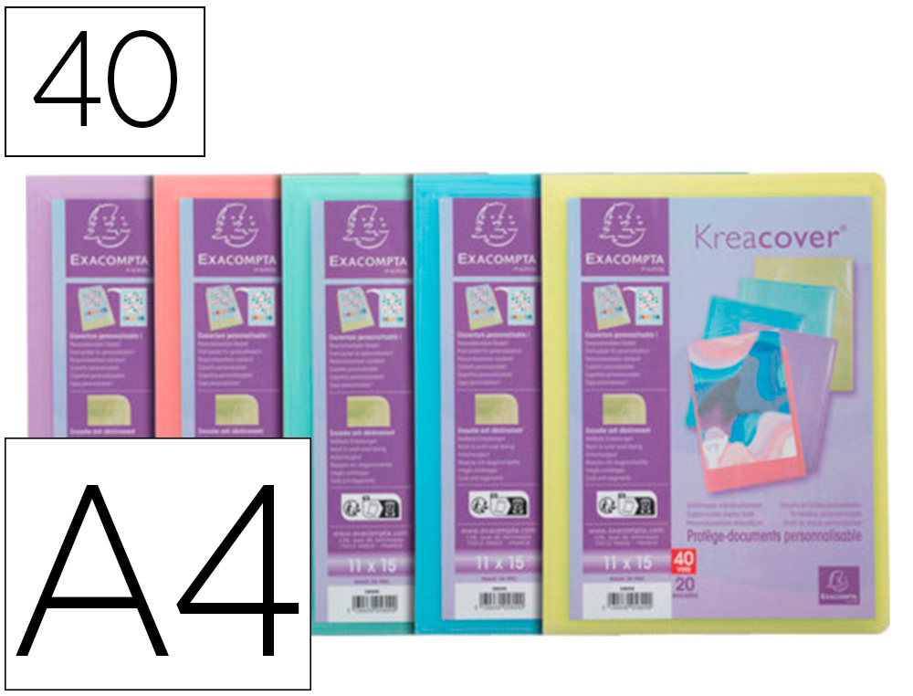 PORTE-DOCUMENTS EXACOMPTA KREACOVER  POLYPROPYLENE      110X150MM 40VUES ASSORTIMENT  PASTEL