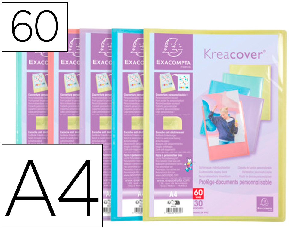 PORTE-DOCUMENTS EXACOMPTA KREACOVER A4 POLYPROPYLENE    60VUES ASSORTIMENT PASTEL