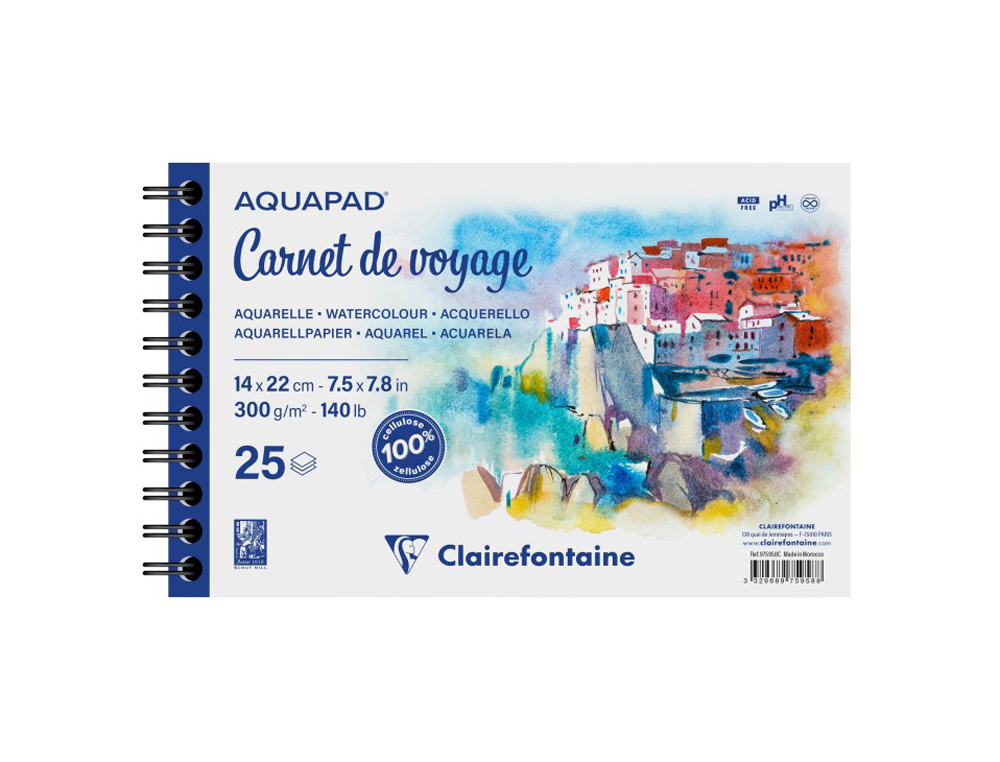 BLOC CLAIREFONTAINE AQUAPAD RELIURE INTEGRALE A3+ 25      FEUILLES 300G GRAIN MOYEN     COLORIS BLANC