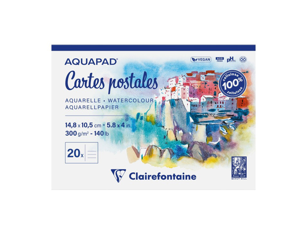 BLOC CLAIREFONTAINE AQUAPAD CARTES POSTALES A6 20         FEUILLES 300G VERSO           PRE-IMPRIME