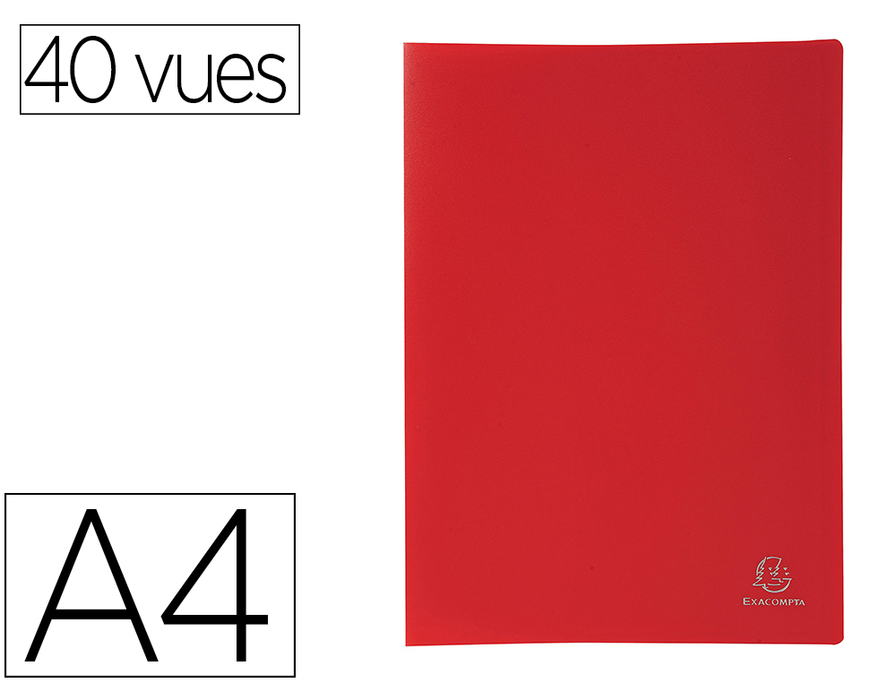 PROTEGE DOCUMENTS EXACOMPTA A4 COUVERTURE POLYPRO SOUPLE  MATE 40 VUES GRAINEES ANTI    REFLET COLORIS ROUGE