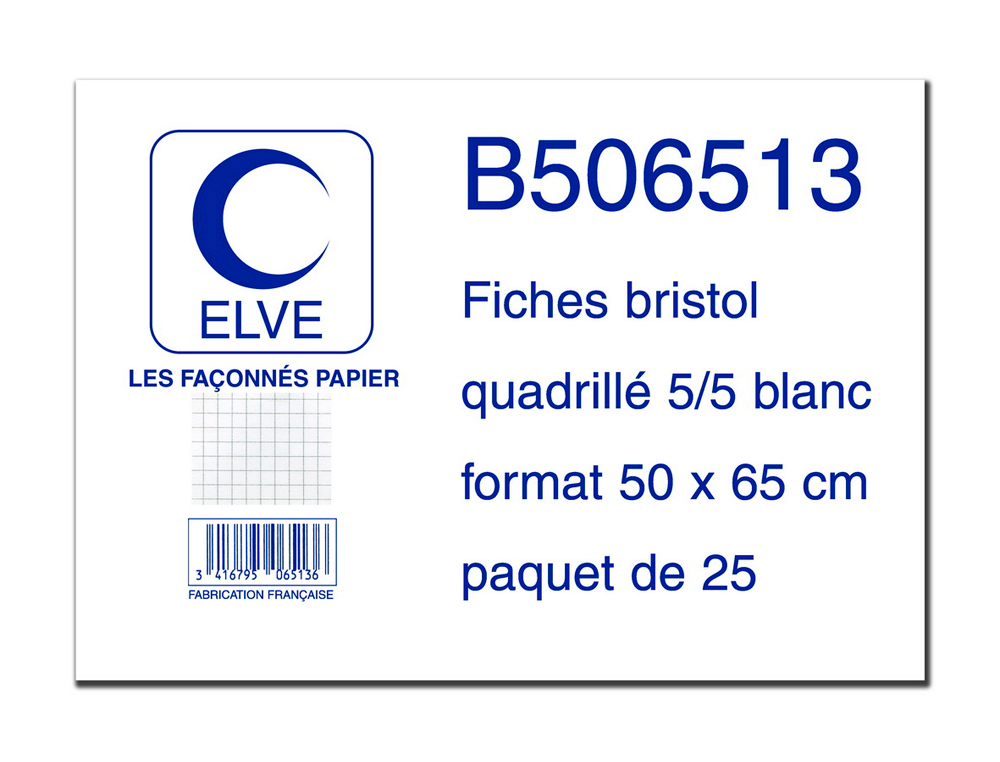 FEUILLE BRISTOL ELVE 50X65CM 190G QUADRILL 5X5MM