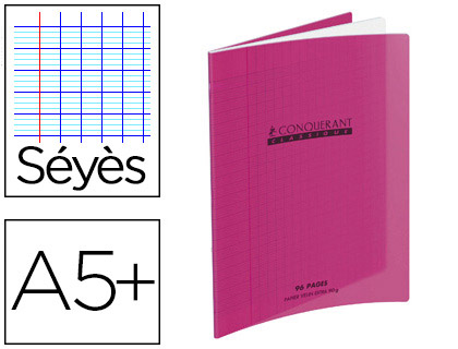 CAHIER PIQU CONQURANT CLASSIQUE COUVERTURE POLYPROPYLNE RIGIDE TRANSPARENTE A5+ 17X22CM 96 PAGES 90G SYS VIOLET