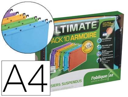 DOSSIER SUSPENDU L'OBLIQUE AZV ULTIMATE KRAFT 240G ARMOIRE ENTRAXE 330MM H275MM FOND V COLORIS ASSORTIS BOTE 10 UNITS