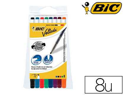 MARQUEUR BIC VELLEDA 1721 EFFAABLE POINTE OGIVE 1MM ENCRE ALCOOL SANS ODEUR CORPS PLASTIQUE POCHETTE 8 UNITS