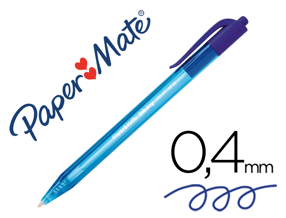 STYLO-BILLE PAPER MATE INKJOY 100 CRITURE MOYENNE 0.7MM ENCRE ULTRA DOUCE RSISTE BAVURES RTRACTABLE COLORIS BLEU