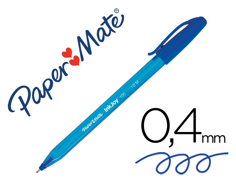 STYLO-BILLE PAPER MATE INKJOY 100 CRITURE MOYENNE 0.7MM ULTRA DOUCE CORPS TRIANGULAIRE RSISTE BAVURES COLORIS BLEU