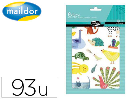 GOMMETTE MAXI MAILDOR BABY ANIMAUX FAMILIERS REPOSITIONNABLE 148X210MM 6 PLANCHES 93 UNITS