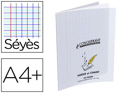 CAHIER POSIE PIQU CONQURANT CLASSIQUE COUVERTURE TRANSPARENTE POLYPROPYLNE A4+ 24X32CM 48 PAGES 90G SYS INCOLORE