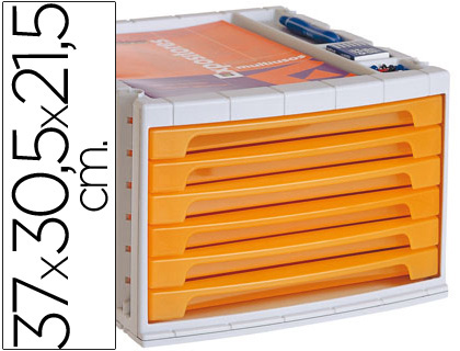 MODULE CLASSEMENT Q-CONNECT 6 TIROIRS 370X305X215MM COLORIS ORANGE TRANSPARENT