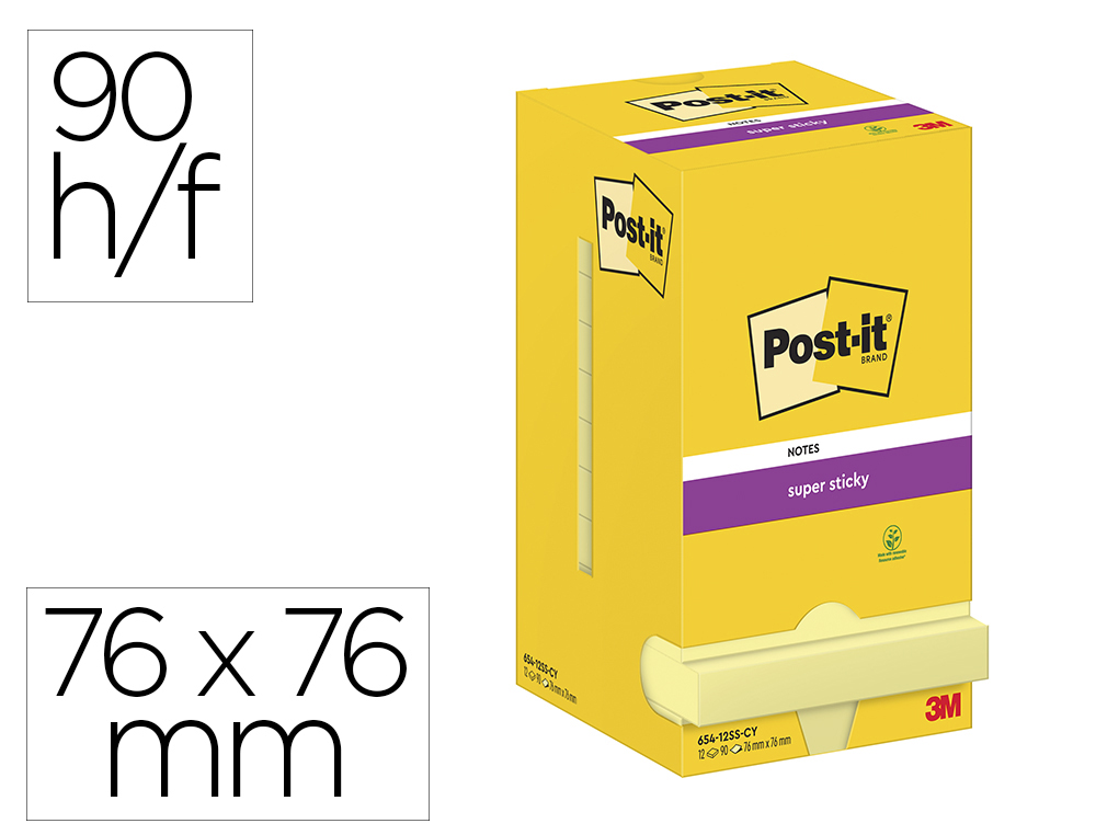 BLOC-NOTES POST-IT SUPER STICKY 76X76MM 90F REPOSITIONNABLES COLORIS JAUNE