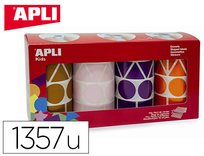 GOMMETTE GANTE APLI AGIPA GOMTRIQUE 4 COLORIS ASSORTIS VIOLET MARRON ROSE ORANGE PACK 4 ROULEAUX 5428 UNITS