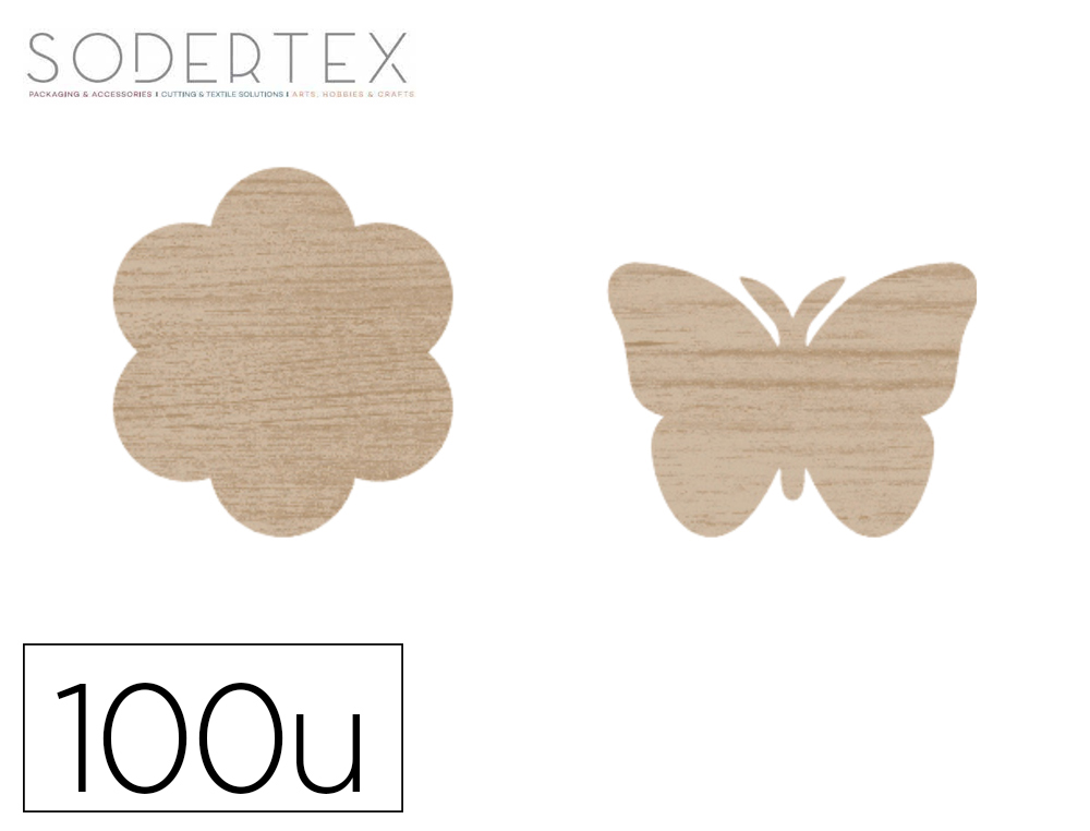 FORMES A DECORER SODERTEX FLEURS ET PAPILLONS BOIS      DIAMETRE 3,5CM PACK 100       UNITES