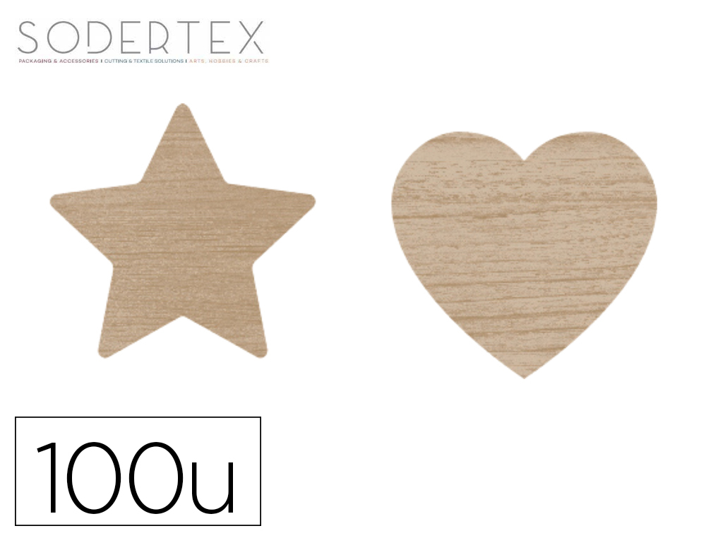 FORMES A DECORER SODERTEX COEURS ET ETOILES BOIS        DIAMETRE 3,5CM PACK 100       UNITES