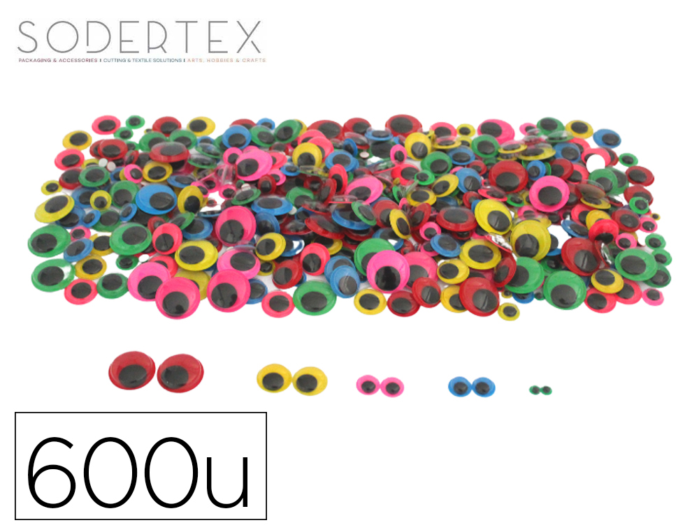 YEUX MOBILES SODERTEX ADHESIFS DIFFERENTES TAILLES  COLORIS ASSORTIS MAXI PACK    600 UNITES