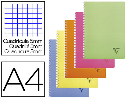 CAHIER CLAIREFONTAINE LINICOLOR RELIURE INTGRALE ASSORTIMENT FRESH A4 21X29,7CM 100 PAGES 90G 5X5MM