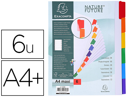 INTERCALAIRE EXACOMPTA CARTE BLANCHE 160G 6 POSITIONS A4+ ONGLETS COULEUR RENFORCS