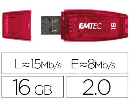 CL USB EMTEC 2.0 C410 16GO VITESSE LECTURE 15MB/S CRITURE 5MB/S AVEC CAPUCHON COLORIS TRANSPARENT ROUGE