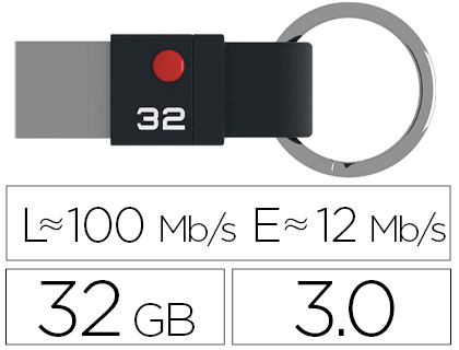 CL USB EMTEC 3.1 NANO RING T100 32GO VITESSE LECTURE 80MB/S CRITURE 20MB/S COLORIS NOIR/ARGENT