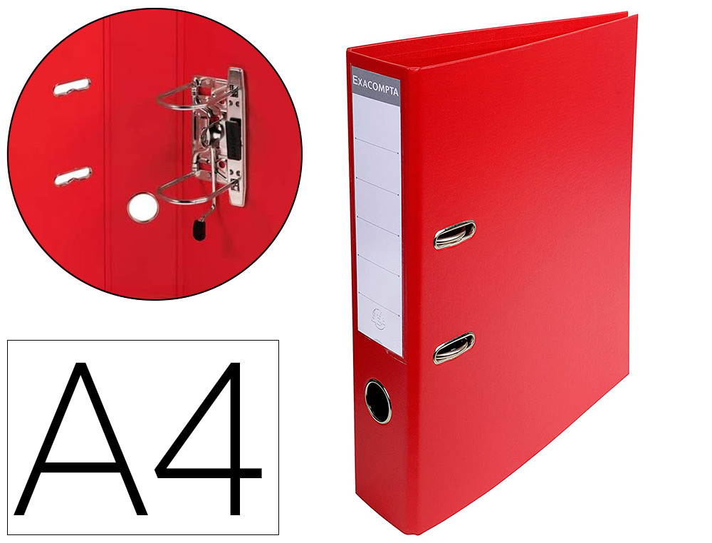 CLASSEUR LEVIER EXACOMPTA CARTON RECOUVERT PVC A4 32X29CM DOS 7CM TIQUETTE PORTE-TIQUETTE COLORIS ROUGE