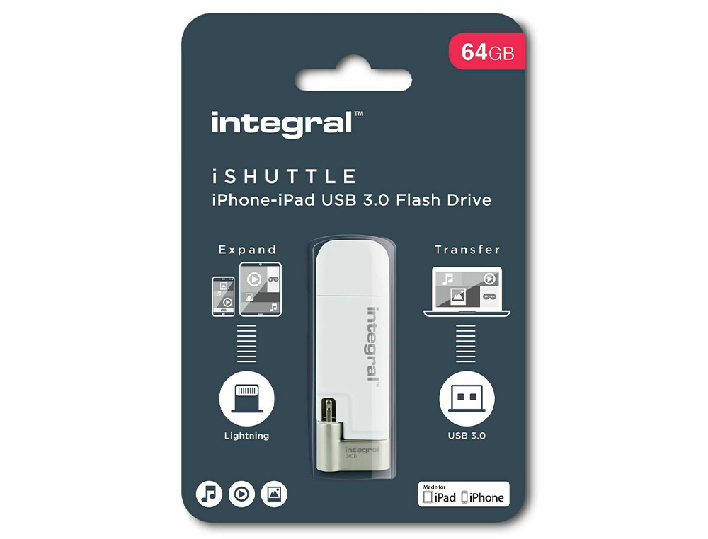 CLE USB INTEGRAL ISHUTTLE 3.0 64GB DOUBLE CONNECTIQUE PORT  LIGHTNING IOS/PORT USB PC/MAC