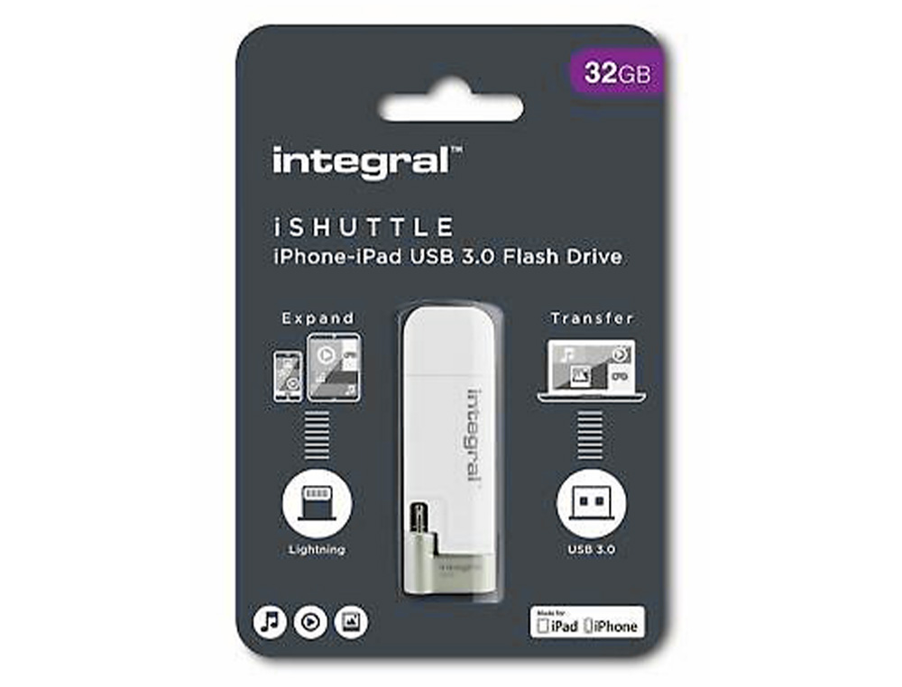 CLE USB INTEGRAL ISHUTTLE 3.0 32GB DOUBLE CONNECTIQUE PORT  LIGHTNING IOS/PORT USB PC/MAC