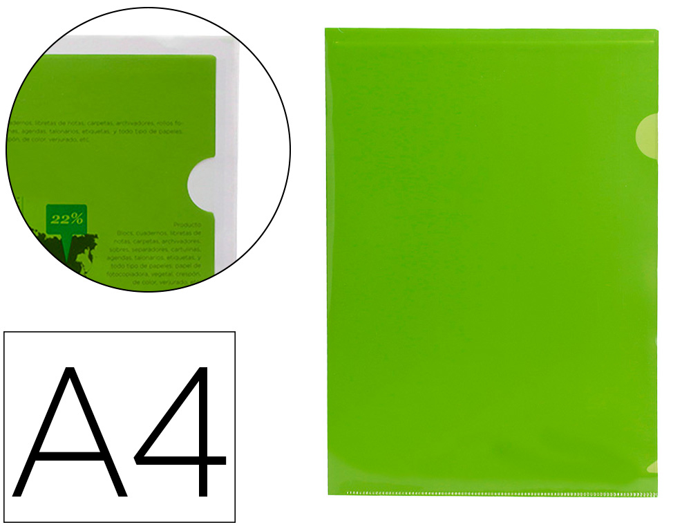 POCHETTE COIN LIDERPAPEL POLYPROPYLNE 180 MICRONS A4 210X297MM CAPACIT 20F COLORIS VERT TRANSPARENT